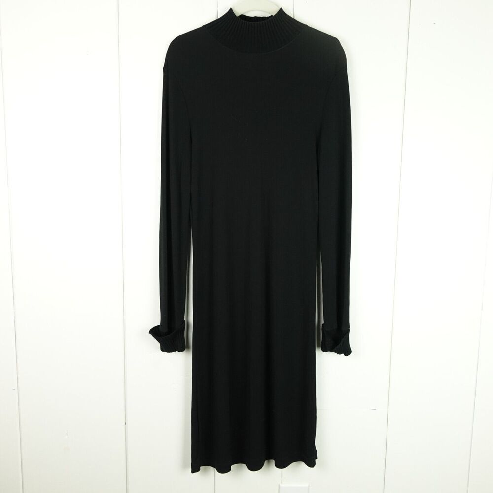J Jill Maxi Long Sleeve Sweater Dress Womens Size Medium Tall Black Mock Neck